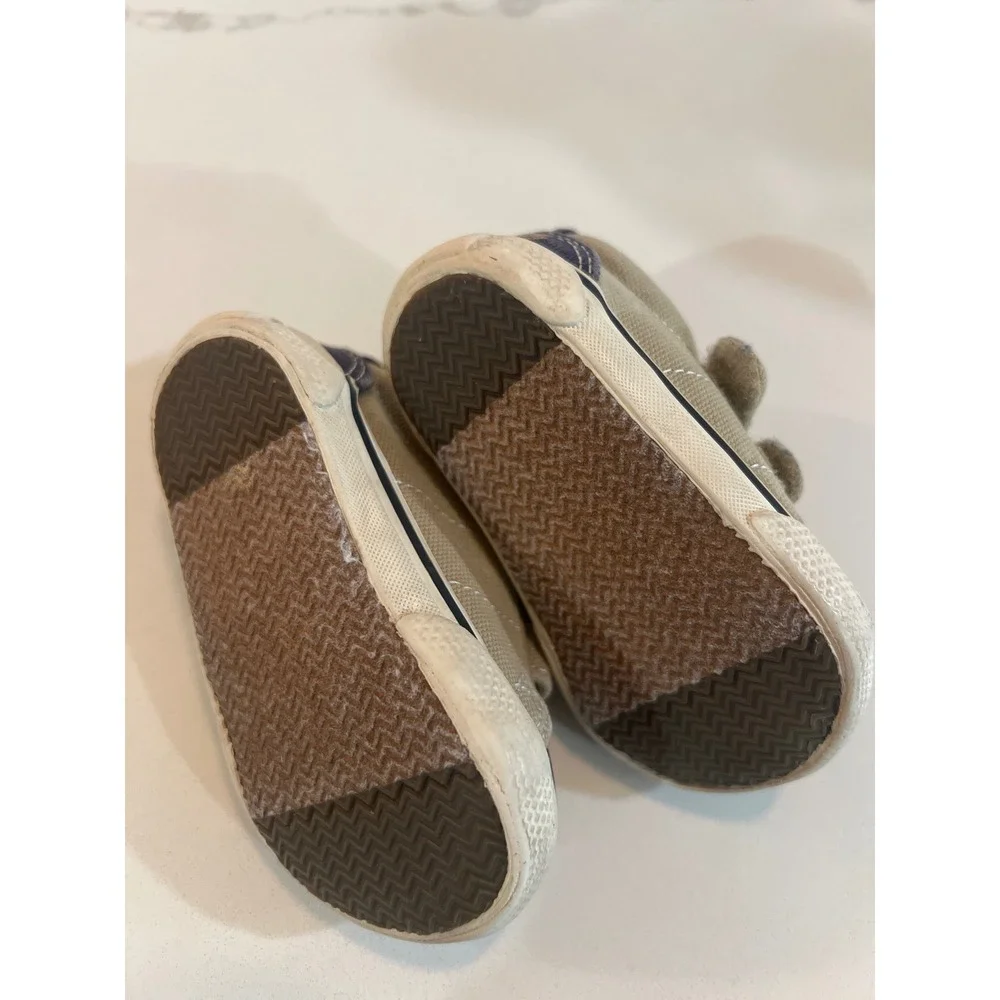 Sperry Top‎ Sider Toddler Crib Shoes Khaki Navy Canvas Hook Loop Size 1
